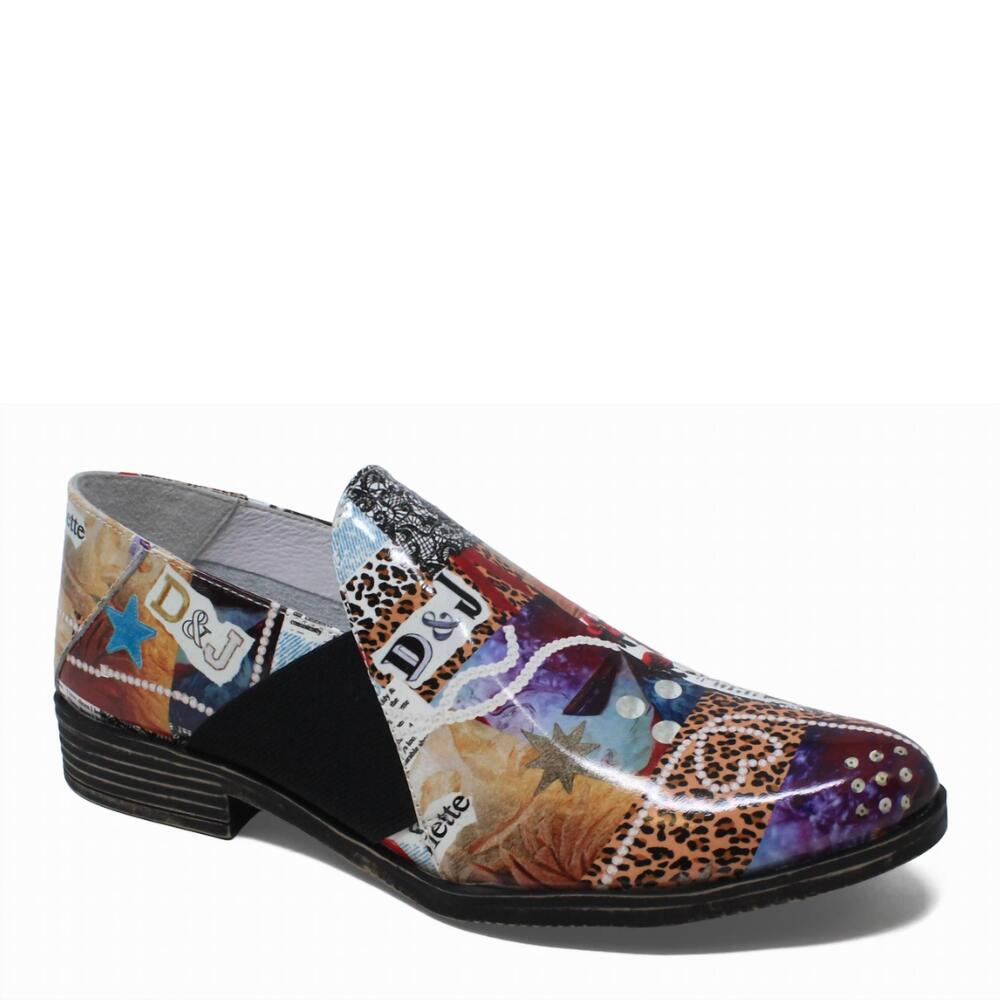 NEW DJANGO & JULIETTE women's kefect slip on loafers in collage print
